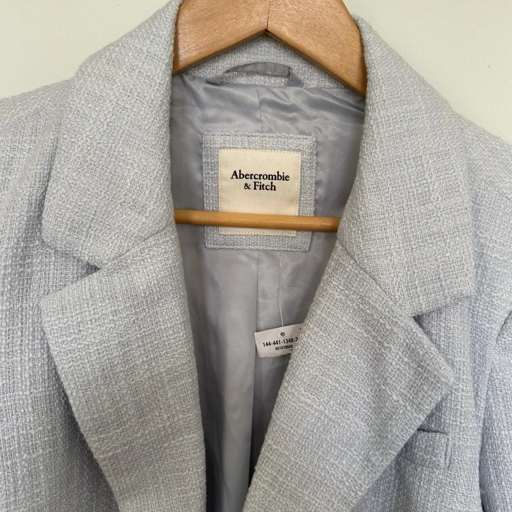 Abercrombie & Fitch NWT Cropped Tweed Blazer MED Ice Blue Preppy Office Jacket